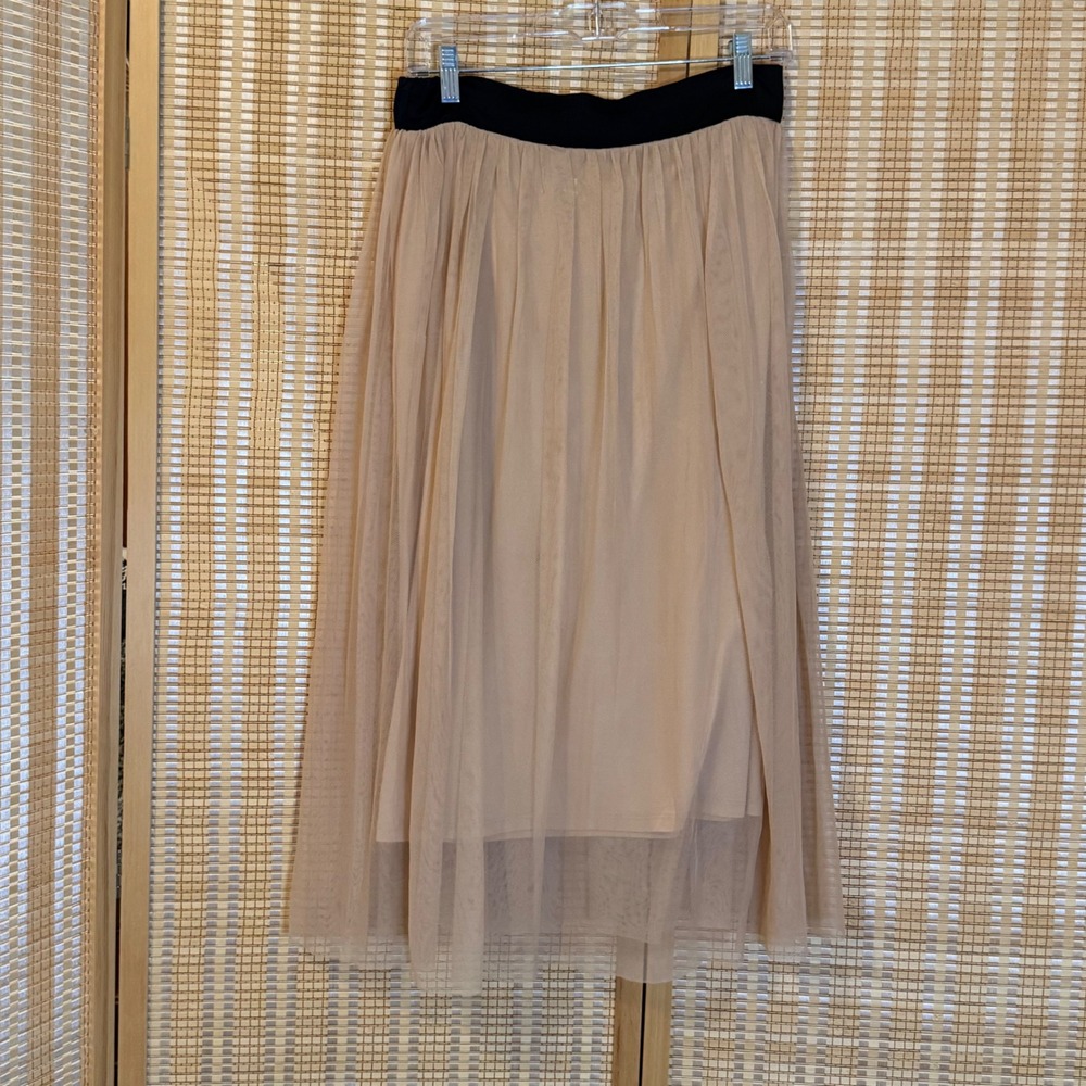 Fire Los Angeles Womens Tulle Midi Skirt Pink Mesh Layered Black Waistband M